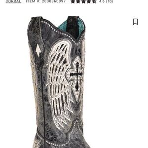 Corral Heeled Boots with Silver Wing Design and Turquoise Accents